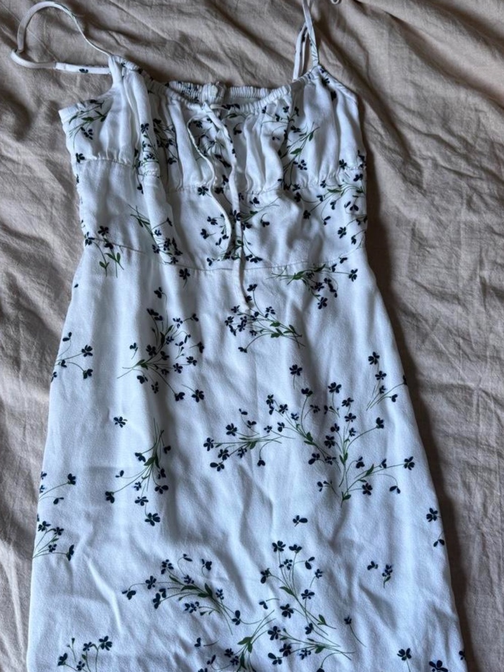 Aritzia White Mini Dress with Navy Floral Print